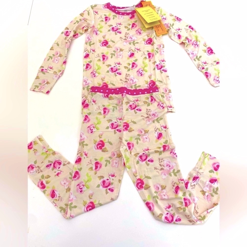 NWT Toddler Girl’s Pink Floral Hearts Soft Bamboo Long Sleeve Pajama Set 4, 5
